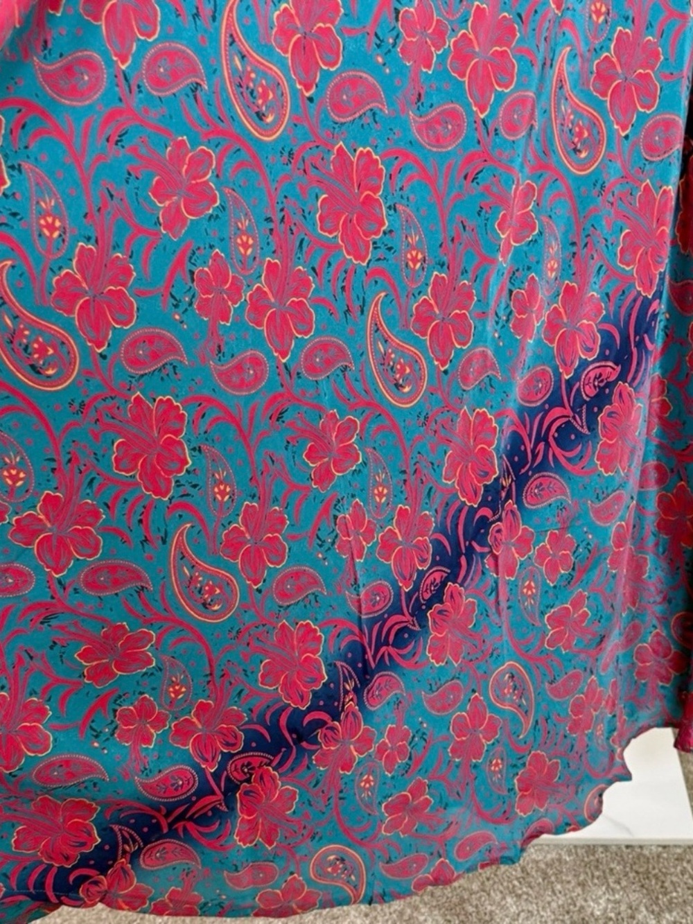 La Fiorentina Teal Pink Paisley Floral Maxi Dress Boho Resort Slip NWT Large - Picture 7 of 11
